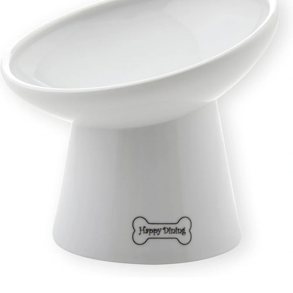 White Pet Bowl with Black Paw Prints
